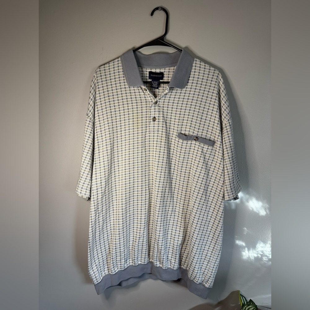 Vintage Harbor Bay White & Grey Checkered Men’s Size 2XL Tall Polo